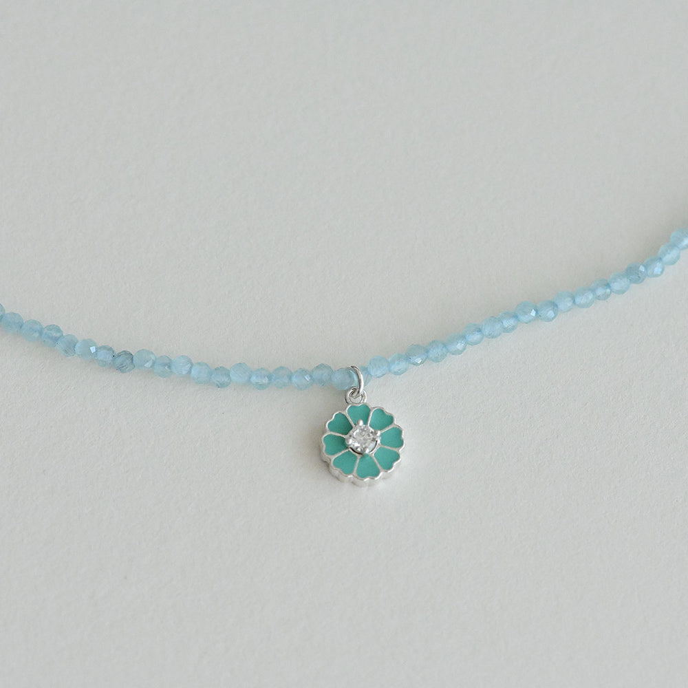 925 Silver Daisy Light Blue Cat’s Eye Necklace_KWAJE402