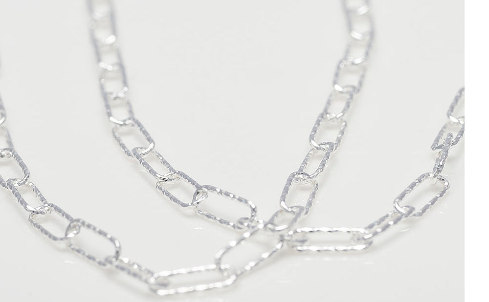 925 silver square cut chain necklace 40cm 45cm_KWAJE598