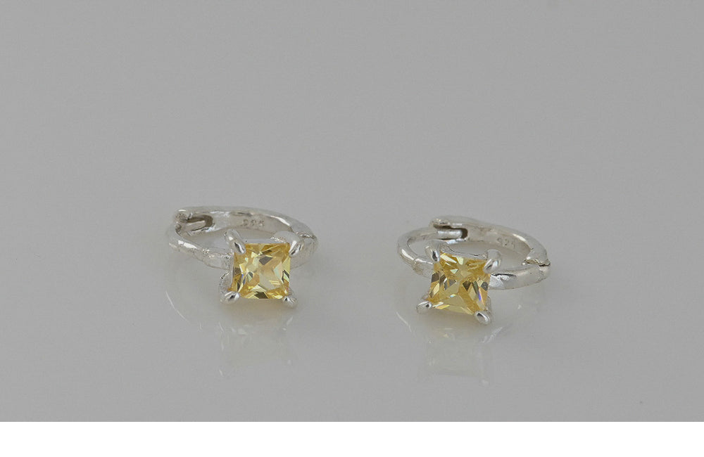 925 Silver Yellow Square One Touch Earrings_KWAJE390