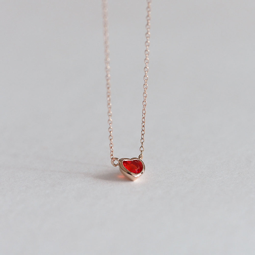 925 Silver Red Heart Necklace_KWAJE579