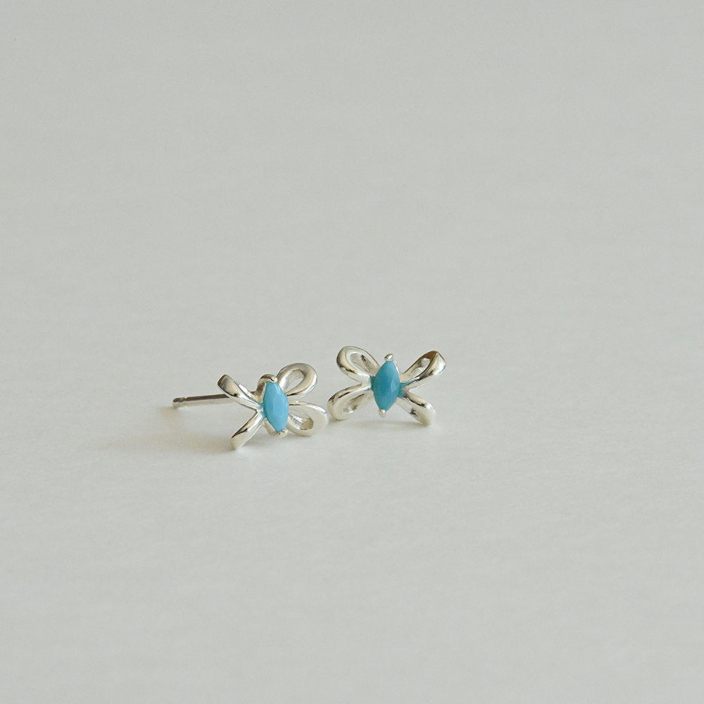 925 Silver Turkish Blue Twisted Ribbon Stud Earrings_KWAJE501