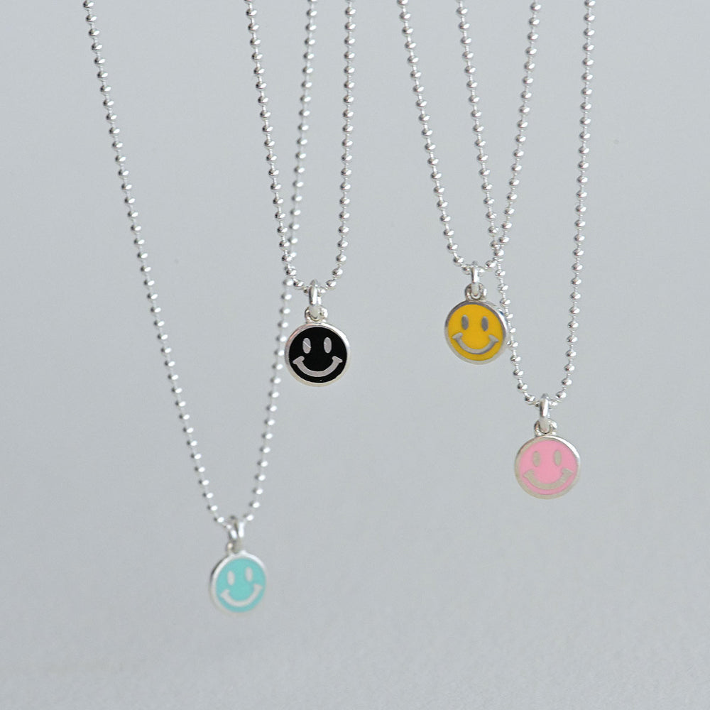 925 Silver Color Epoch Smile Ball Chain Necklace_KWAJE215