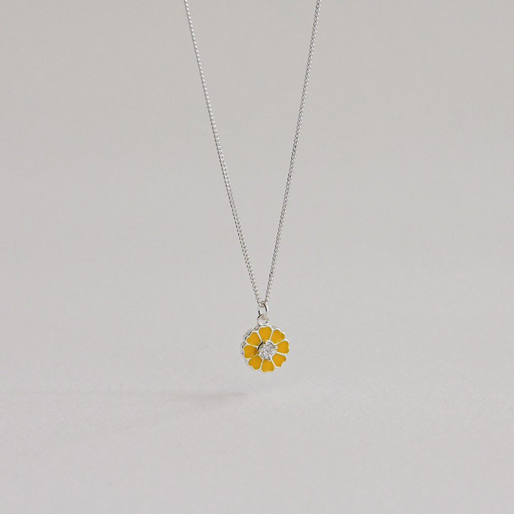 925 Silver Daisy Epoxy Necklace_KWAJE401