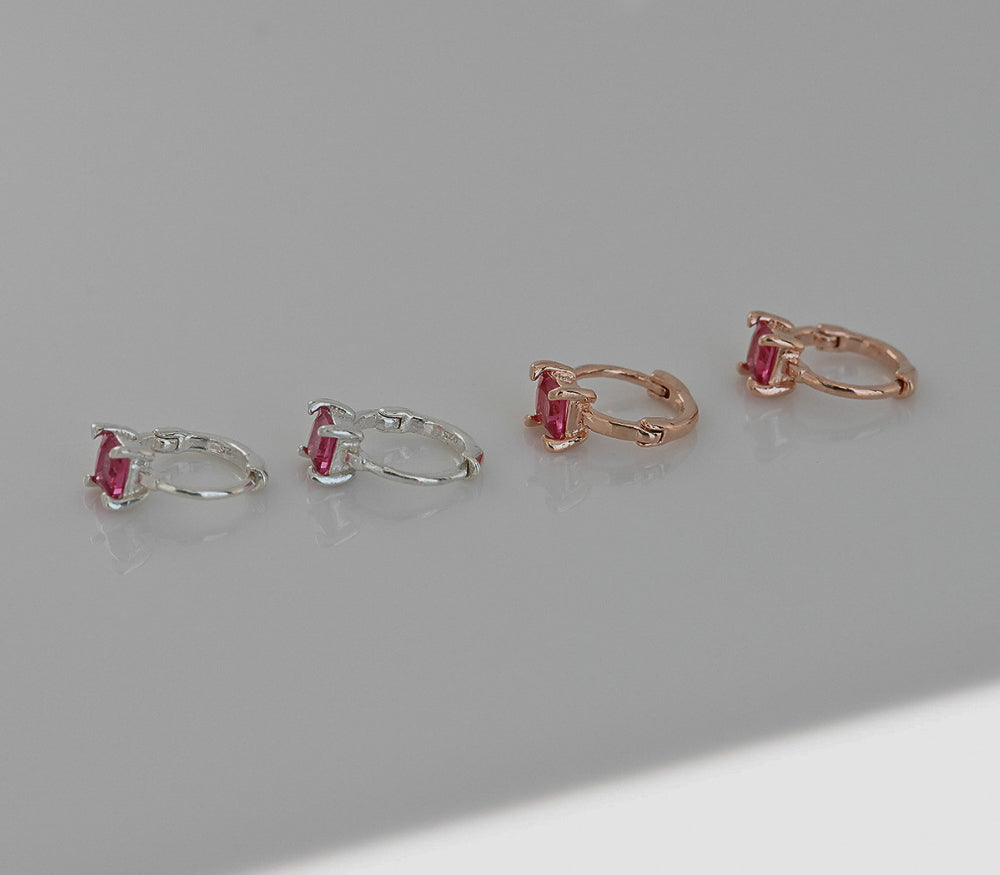 925 Silver Red Square One Touch Earrings_KWAJE354