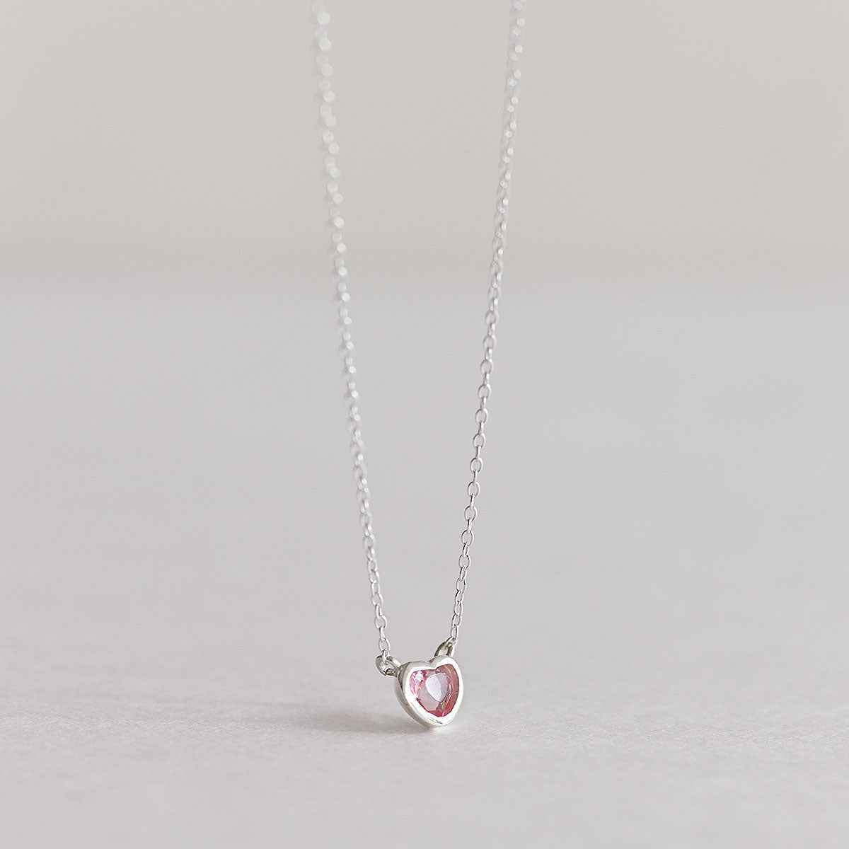 925 silver pink heart necklace_KWAJE557