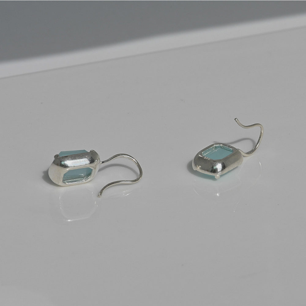 925 silver sky blue square bead hook earrings_KWAJE485