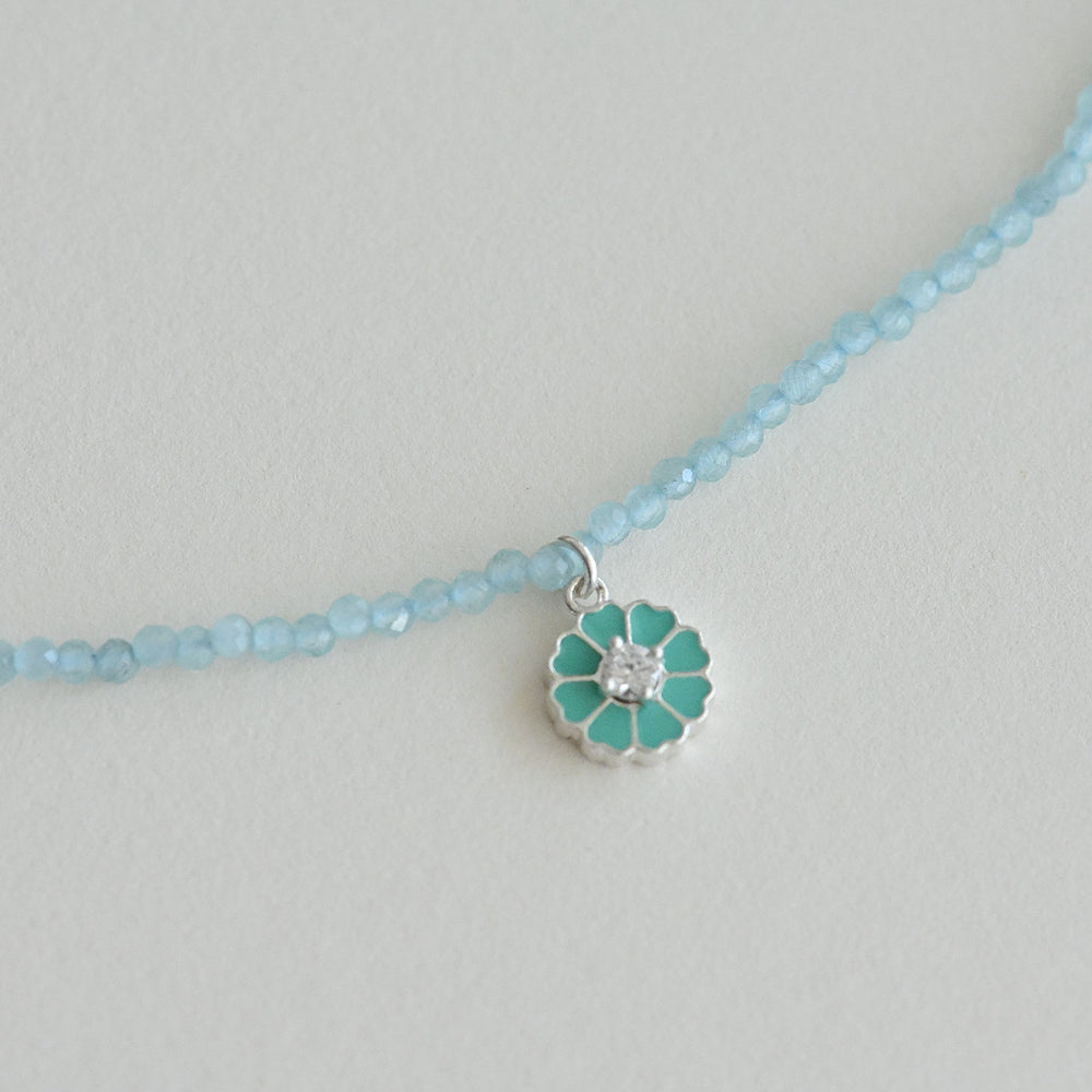 925 Silver Daisy Light Blue Cat’s Eye Necklace_KWAJE402