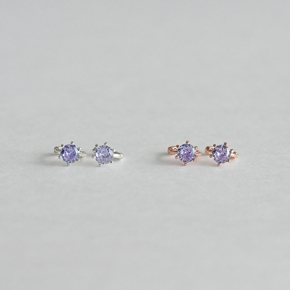 925 Silver Purple Mini One Touch Earrings_KWAJE352