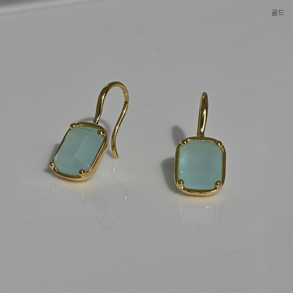 925 silver sky blue square bead hook earrings_KWAJE485