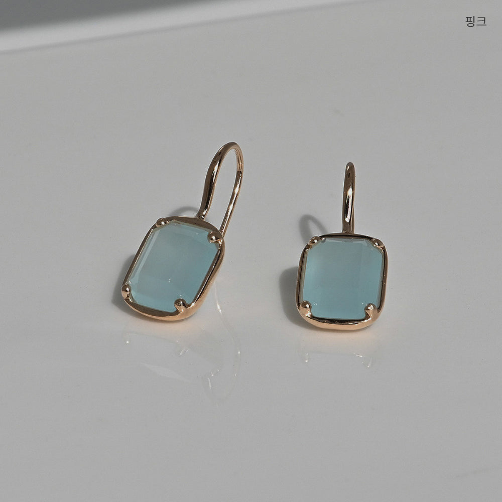 925 silver sky blue square bead hook earrings_KWAJE485