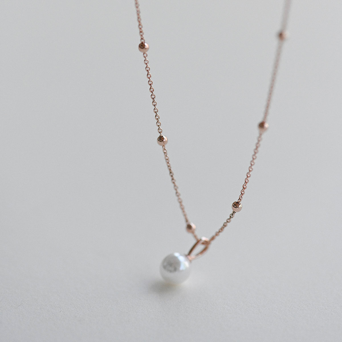 925 silver pearl ring pretty ball chain necklace_KWAJE552