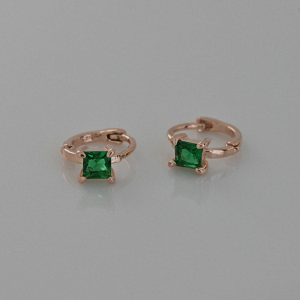 925 Silver Green Square One Touch Earrings_KWAJE238