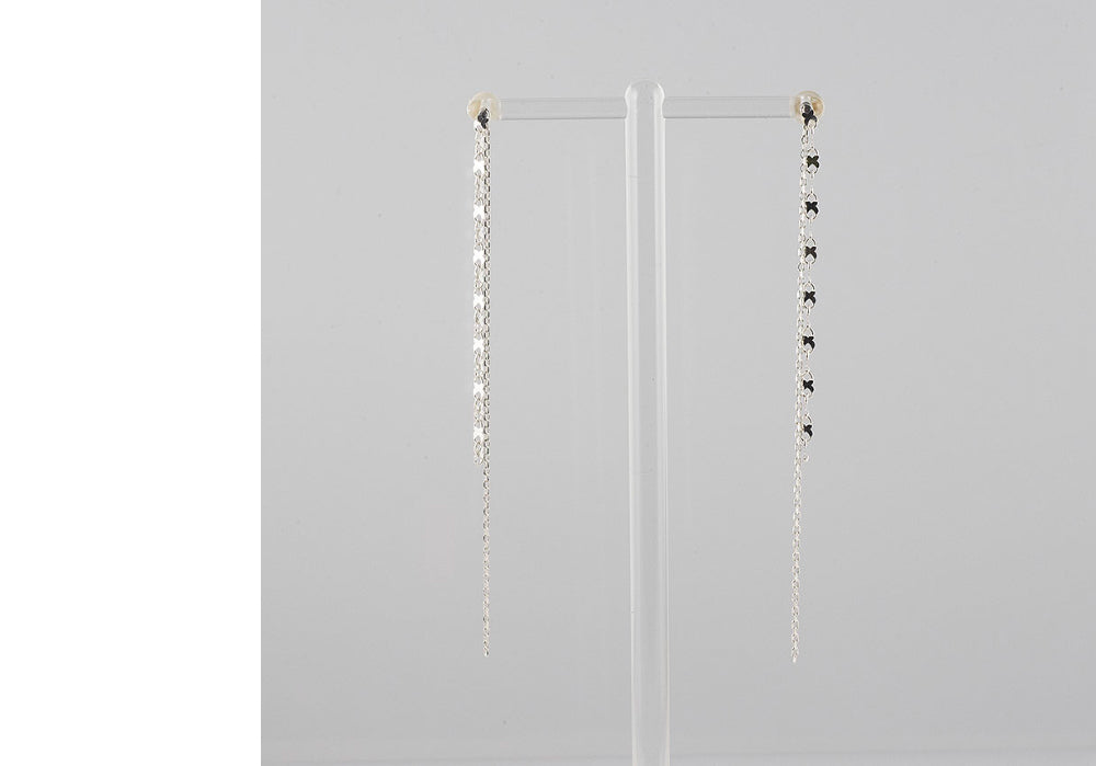 925 silver X chain two-line earrings_KWAJE395