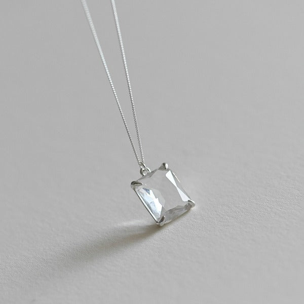 925 Silver Square Crystal Necklace_KWAJE596