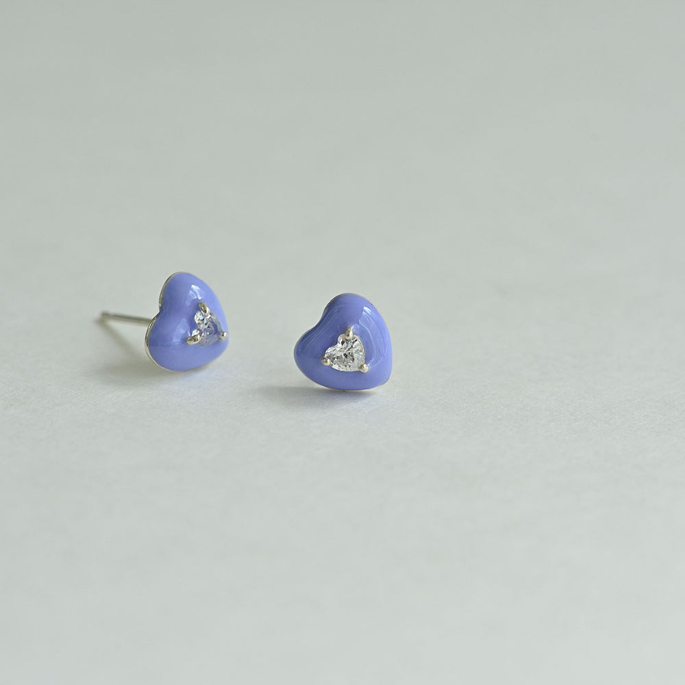 925 silver heart cubic epoxy stud earrings_KWAJE505