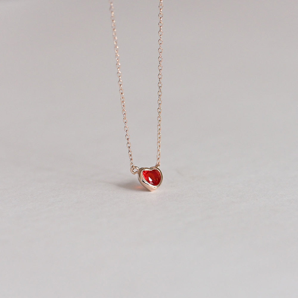 925 Silver Red Heart Necklace_KWAJE579