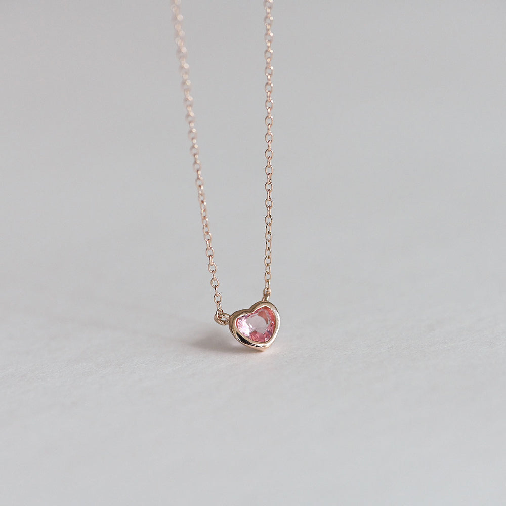 925 silver pink heart necklace_KWAJE557