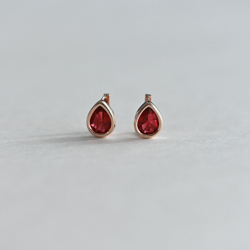 925 Silver Water Drop Bezel Red One Touch Earrings_KWAJE382