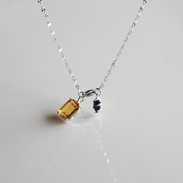 925 Silver Topaz Square Navy Marquise Necklace_KWAJE570