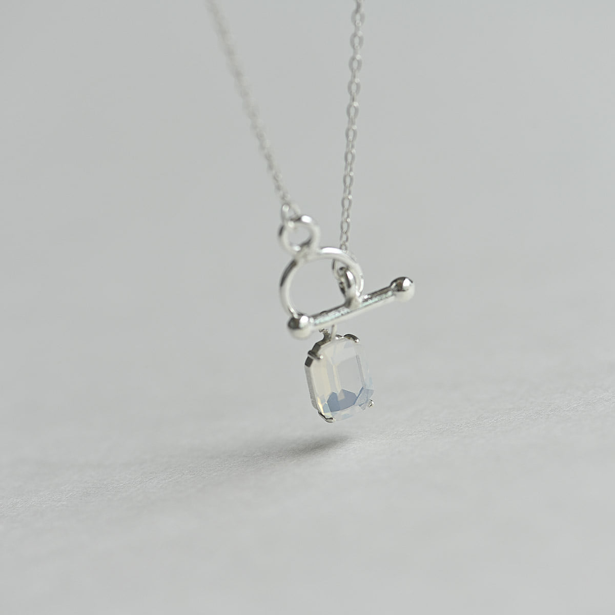 925 Silver White Square Toggle Bar Necklace_KWAJE628