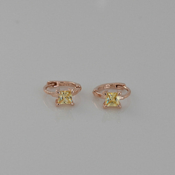 925 Silver Yellow Square One Touch Earrings_KWAJE390