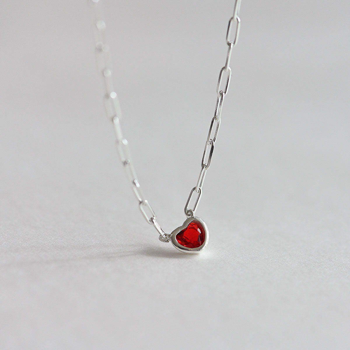 925 Silver Chain Red Heart Necklace_KWAJE213