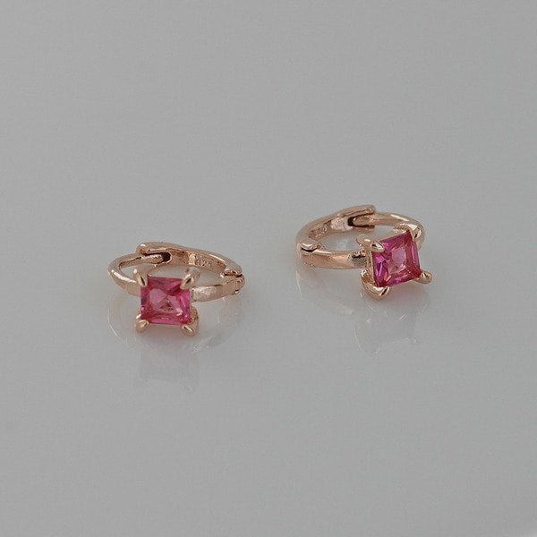 925 Silver Red Square One Touch Earrings_KWAJE354