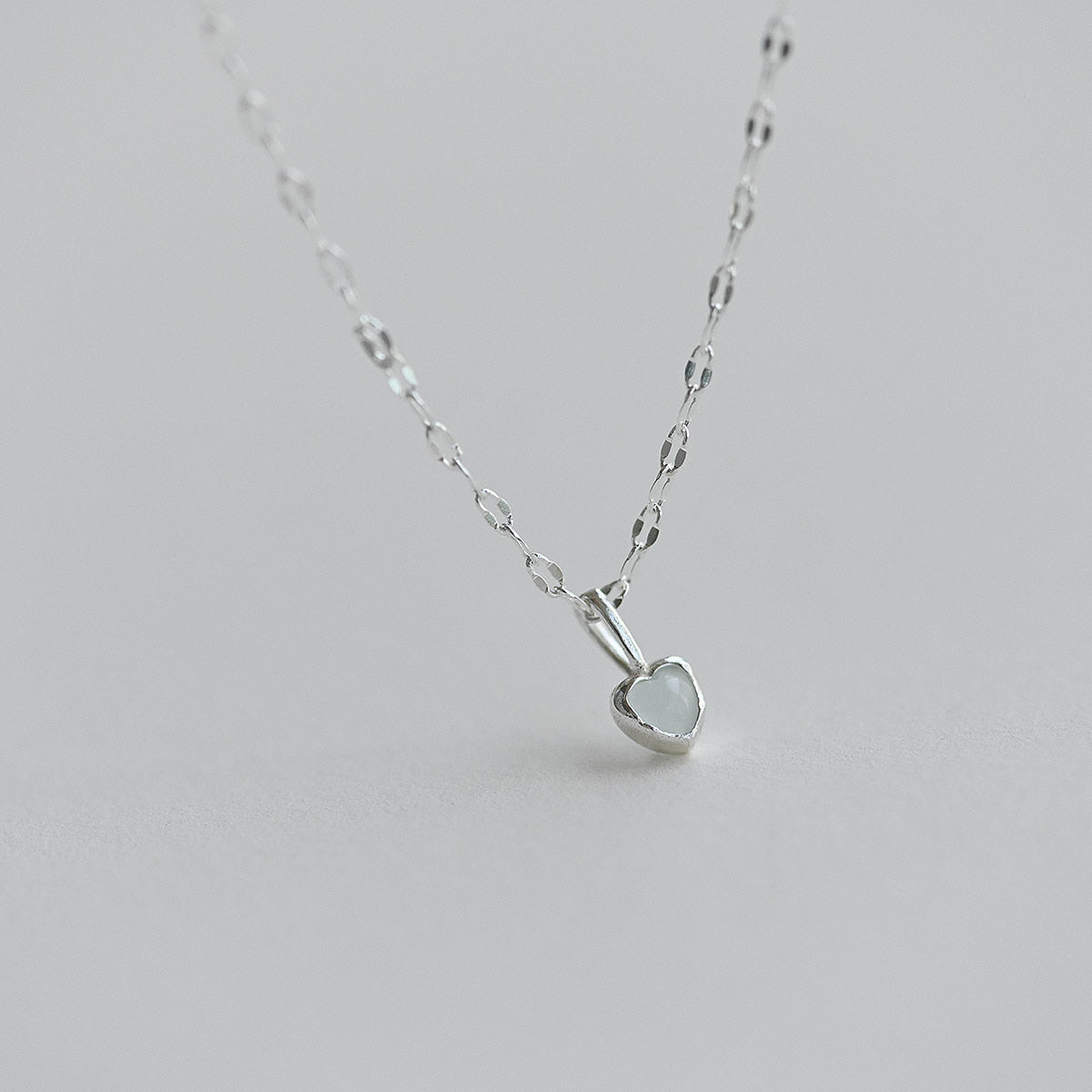 925 silver twinkle chain mint heart necklace_KWAJE622