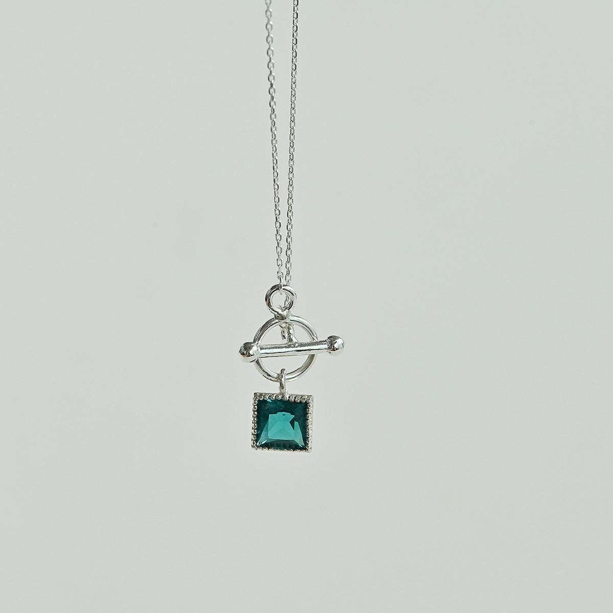 925 Silver Blue Zircon Square Toggle Bar Necklace_KWAJE208