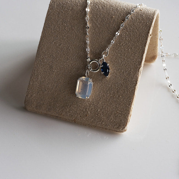 925 Silver White Square Navy Marquise Necklace_KWAJE573