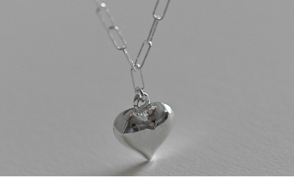 925 Silver Heart 5 Square Cut Chain Necklace_KWAJE425