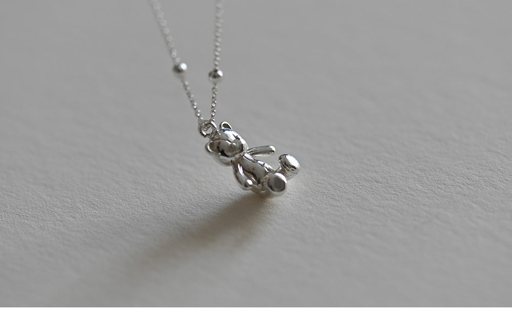 925 Silver Bear Medal Knot Ball Chain Necklace_KWAJE201