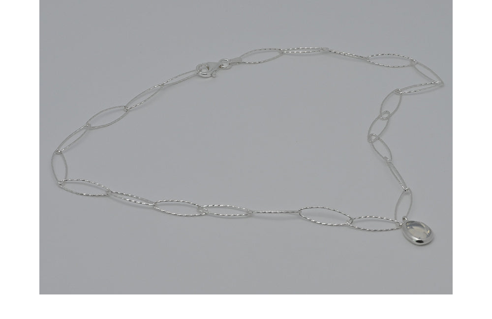 925 Silver White Opal Empty Fish Chain Necklace_KWAJE626