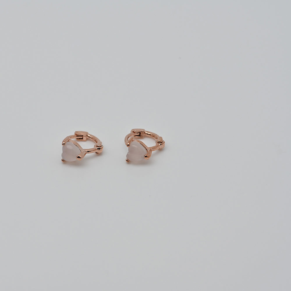 925 Silver Pink Heart One Touch Earrings_KWAJE348