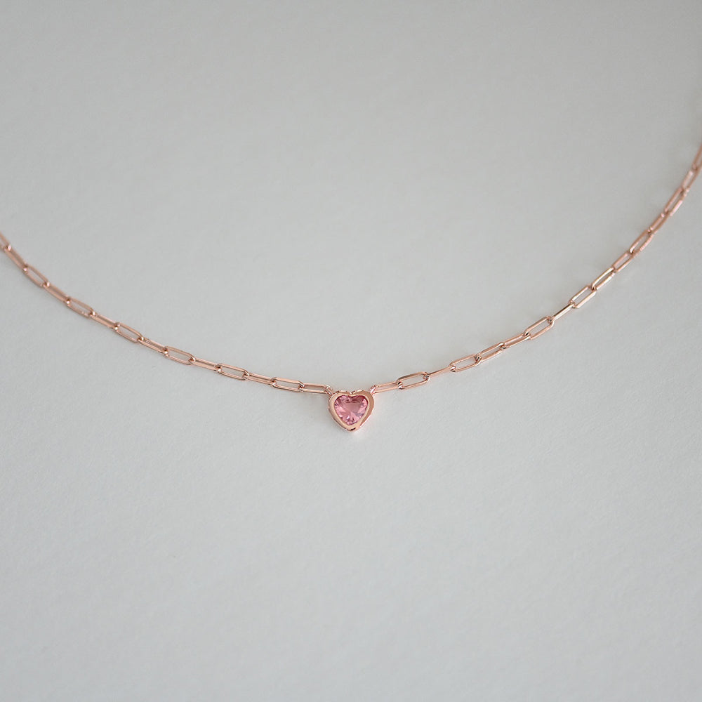 925 silver chain pink heart necklace_KWAJE211