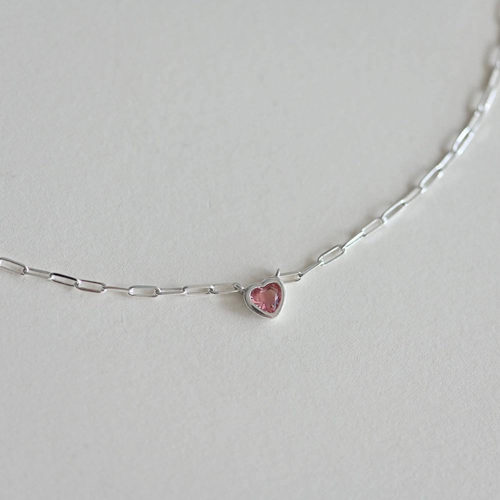 925 silver chain pink heart necklace_KWAJE211