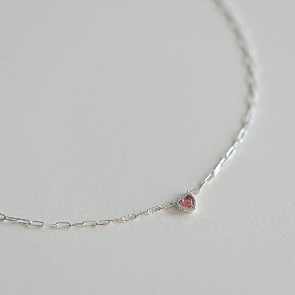 925 silver chain pink heart necklace_KWAJE211