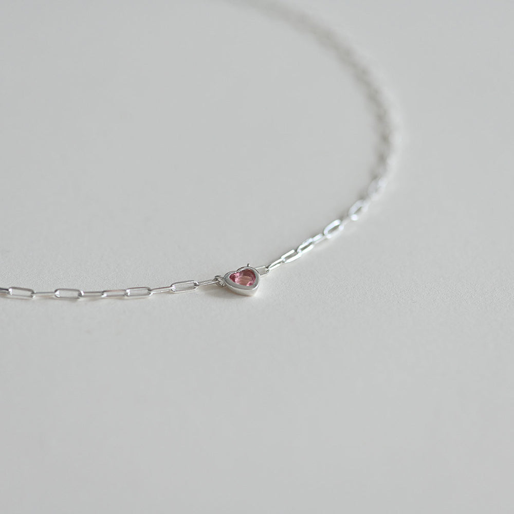 925 silver chain pink heart necklace_KWAJE211