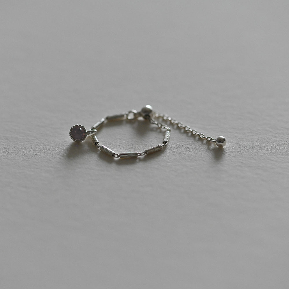 925 Silver Cubic Charm Pertin Chain Ball Slide Ring_KWAJE017