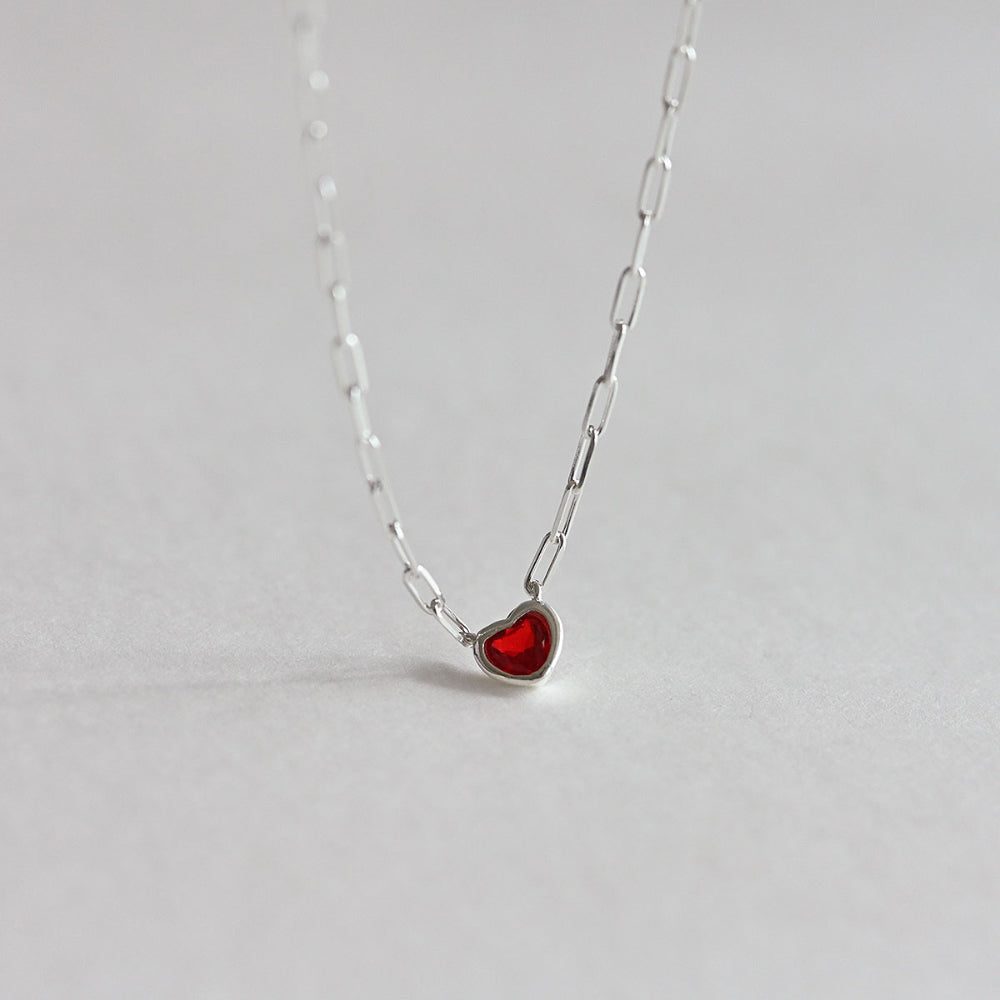 925 Silver Chain Red Heart Necklace_KWAJE213