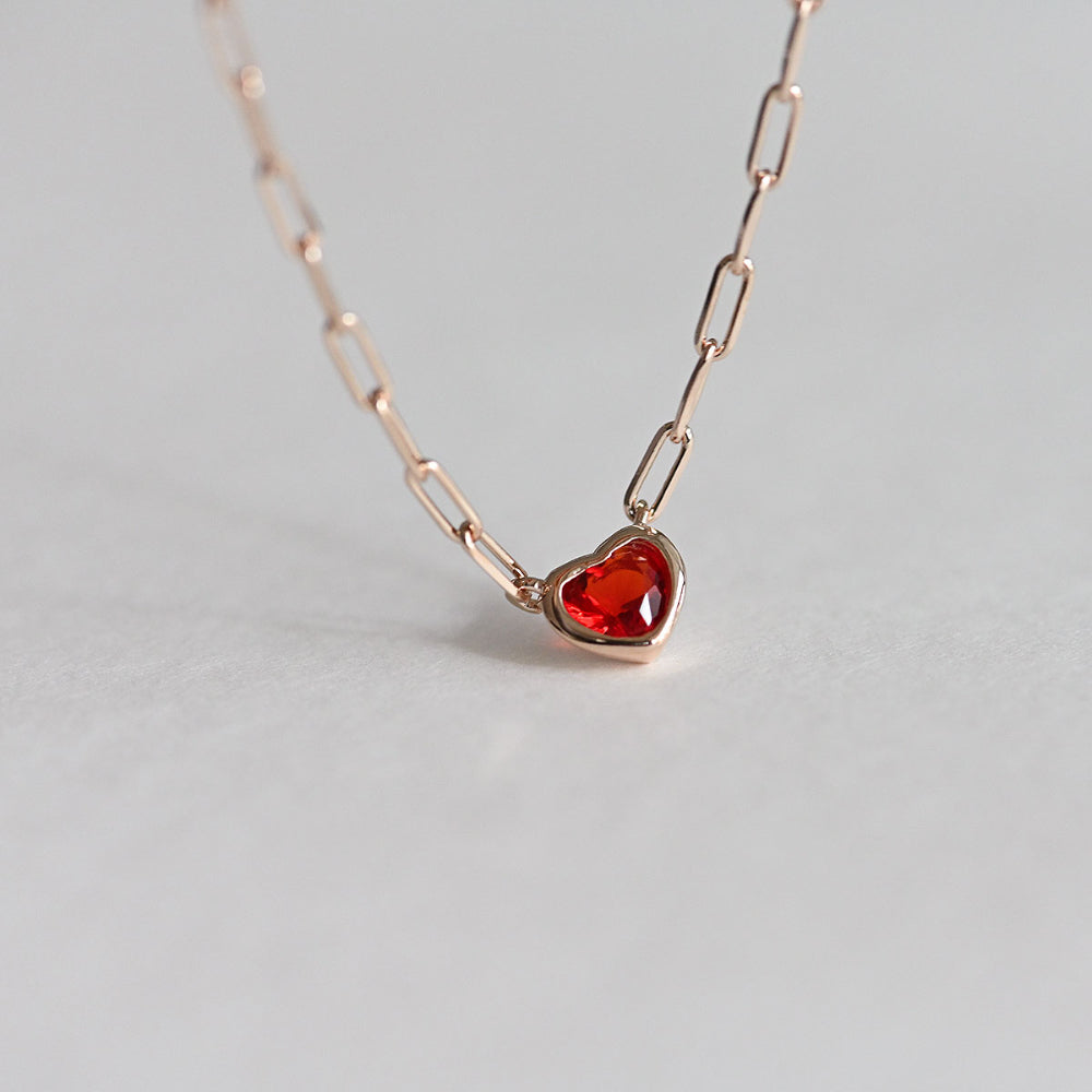 925 Silver Chain Red Heart Necklace_KWAJE213