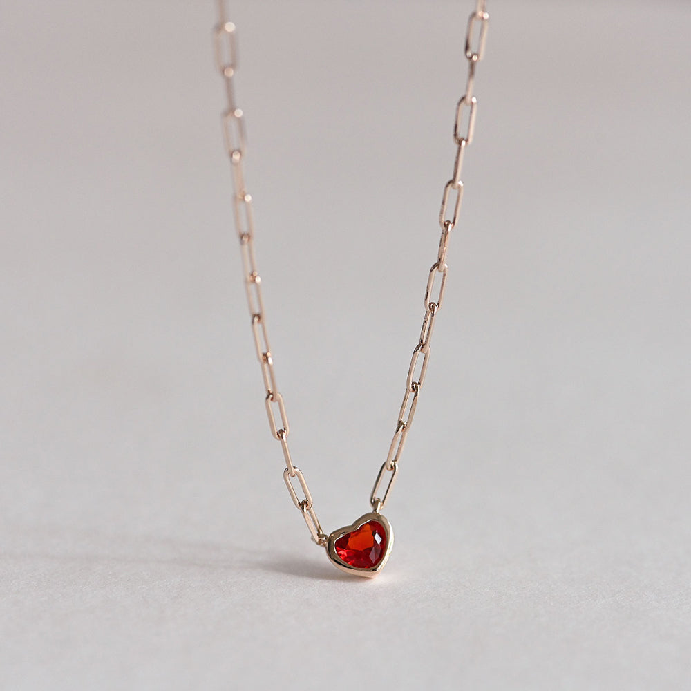 925 Silver Chain Red Heart Necklace_KWAJE213