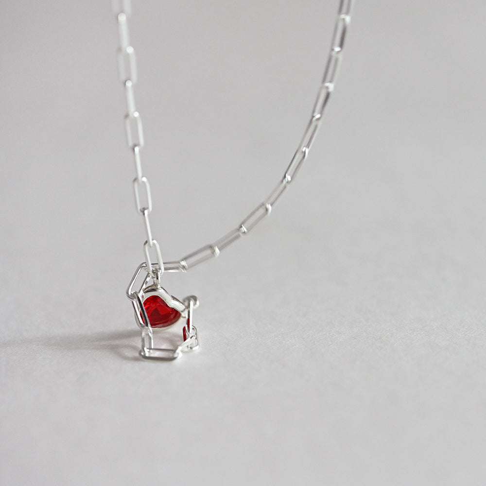 925 Silver Chain Red Heart Necklace_KWAJE213