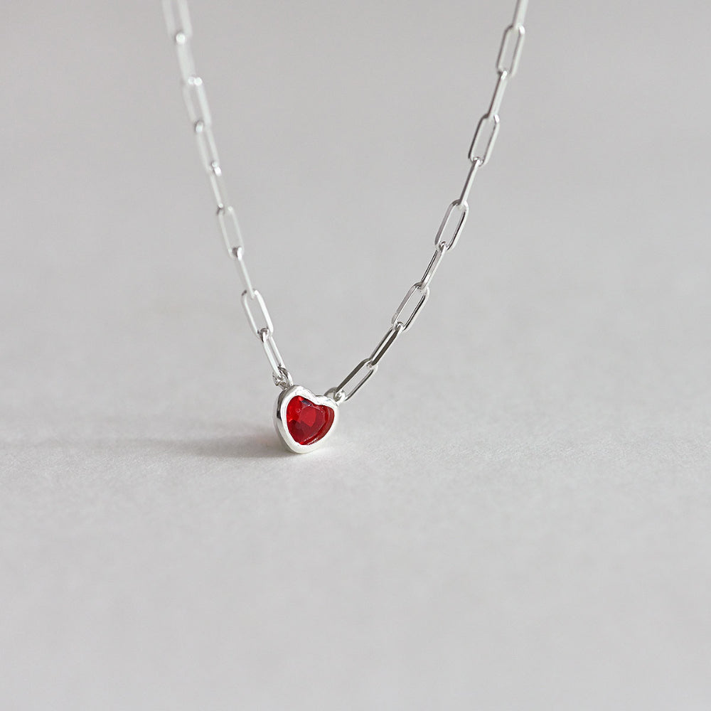 925 Silver Chain Red Heart Necklace_KWAJE213