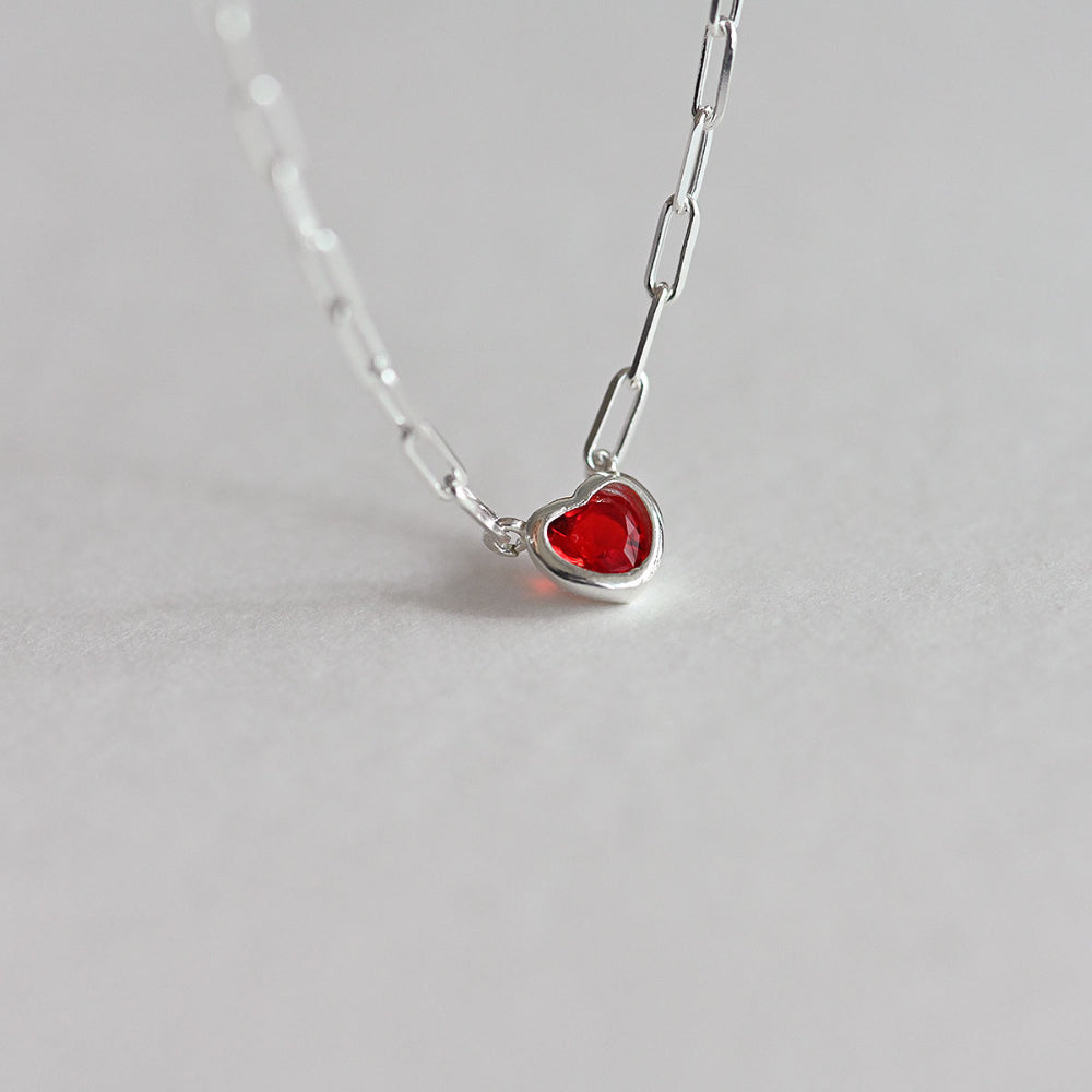 925 Silver Chain Red Heart Necklace_KWAJE213