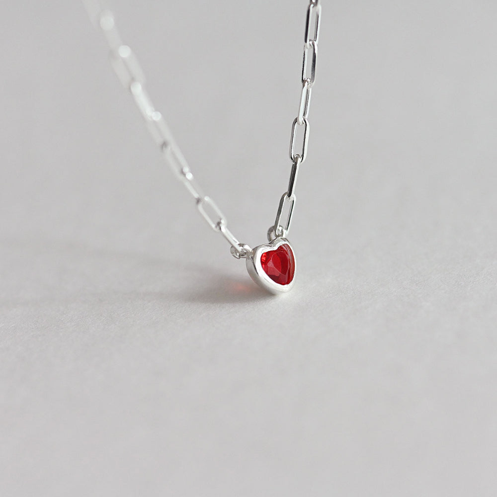 925 Silver Chain Red Heart Necklace_KWAJE213