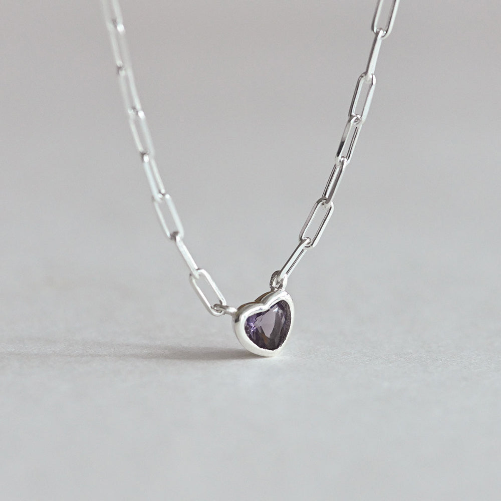 925 Silver Chain Purple Heart Necklace_KWAJE212