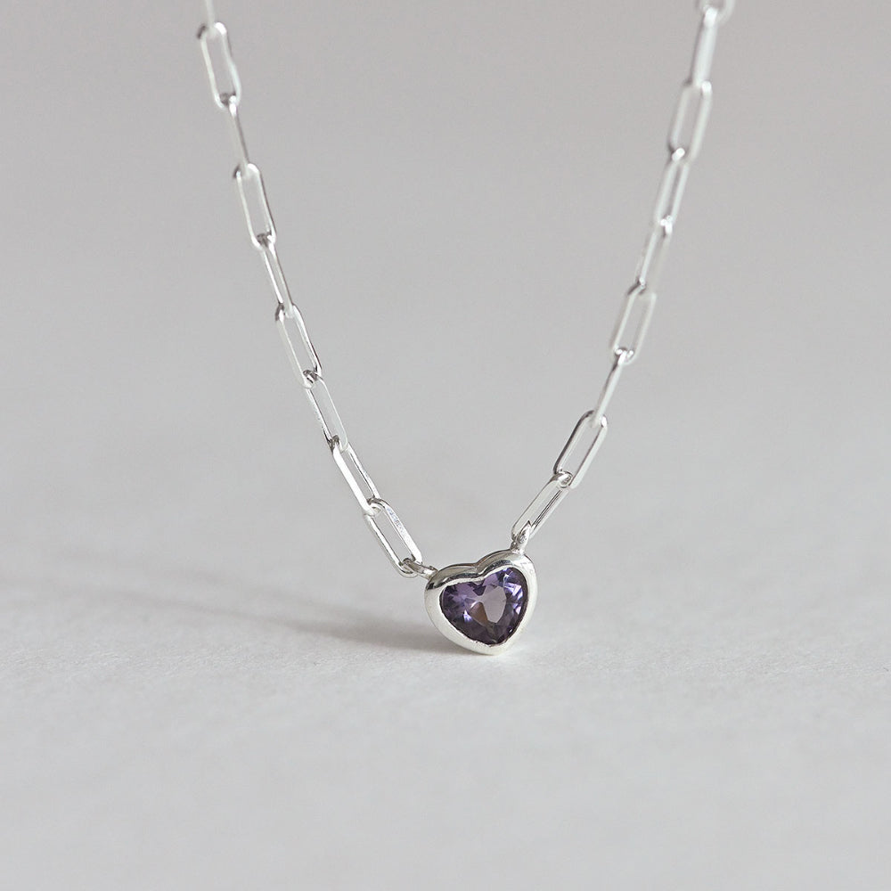 925 Silver Chain Purple Heart Necklace_KWAJE212