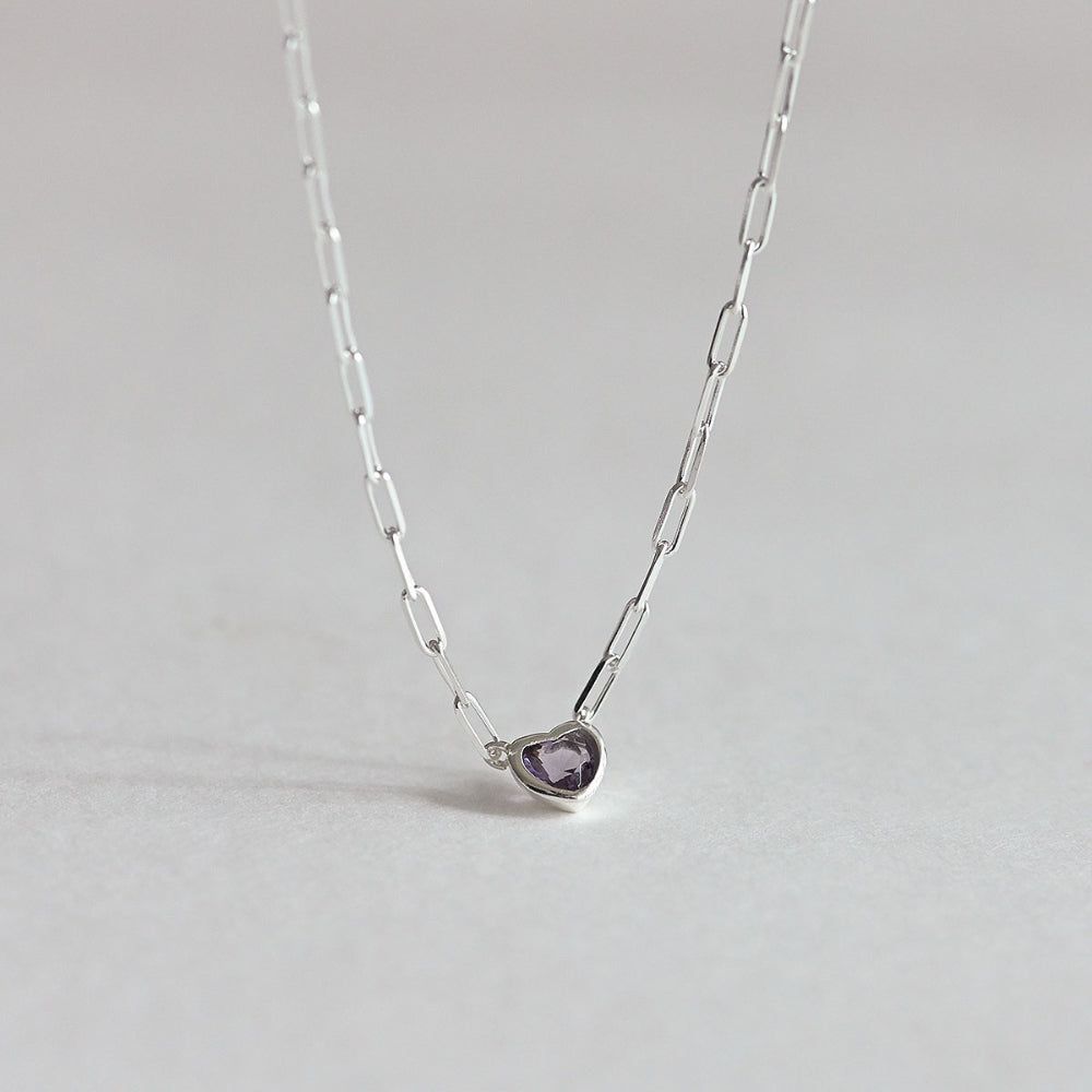 925 Silver Chain Purple Heart Necklace_KWAJE212