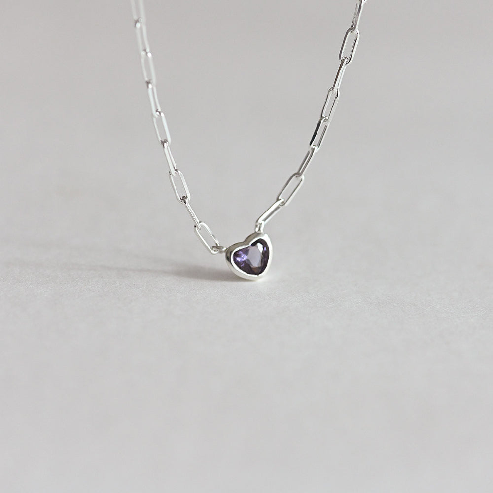 925 Silver Chain Purple Heart Necklace_KWAJE212